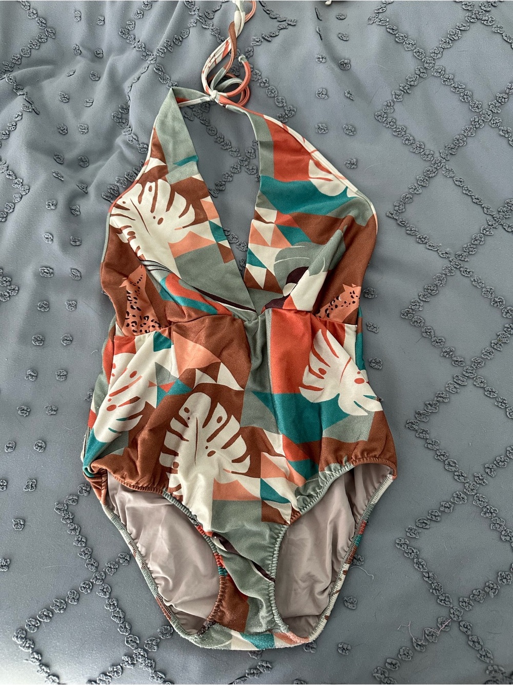 Tropical Print Halter One-Piece Swimsuit - Multi